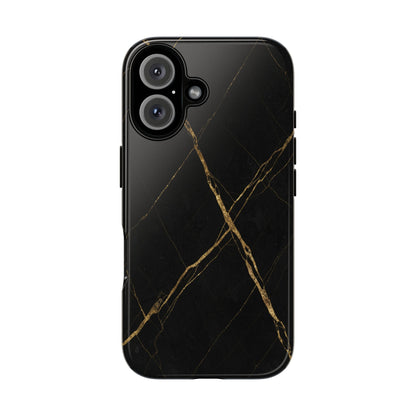 Black Marble Phone Case with Gold Veins | Minimal Luxury Tough Case