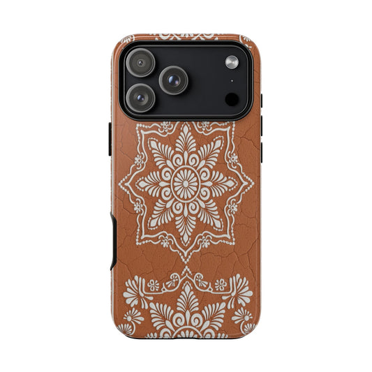 Talavera Terracotta Phone Case | Mexican Floral Pattern iPhone & Samsung Tough Case | Boho Clay Aesthetic Cover