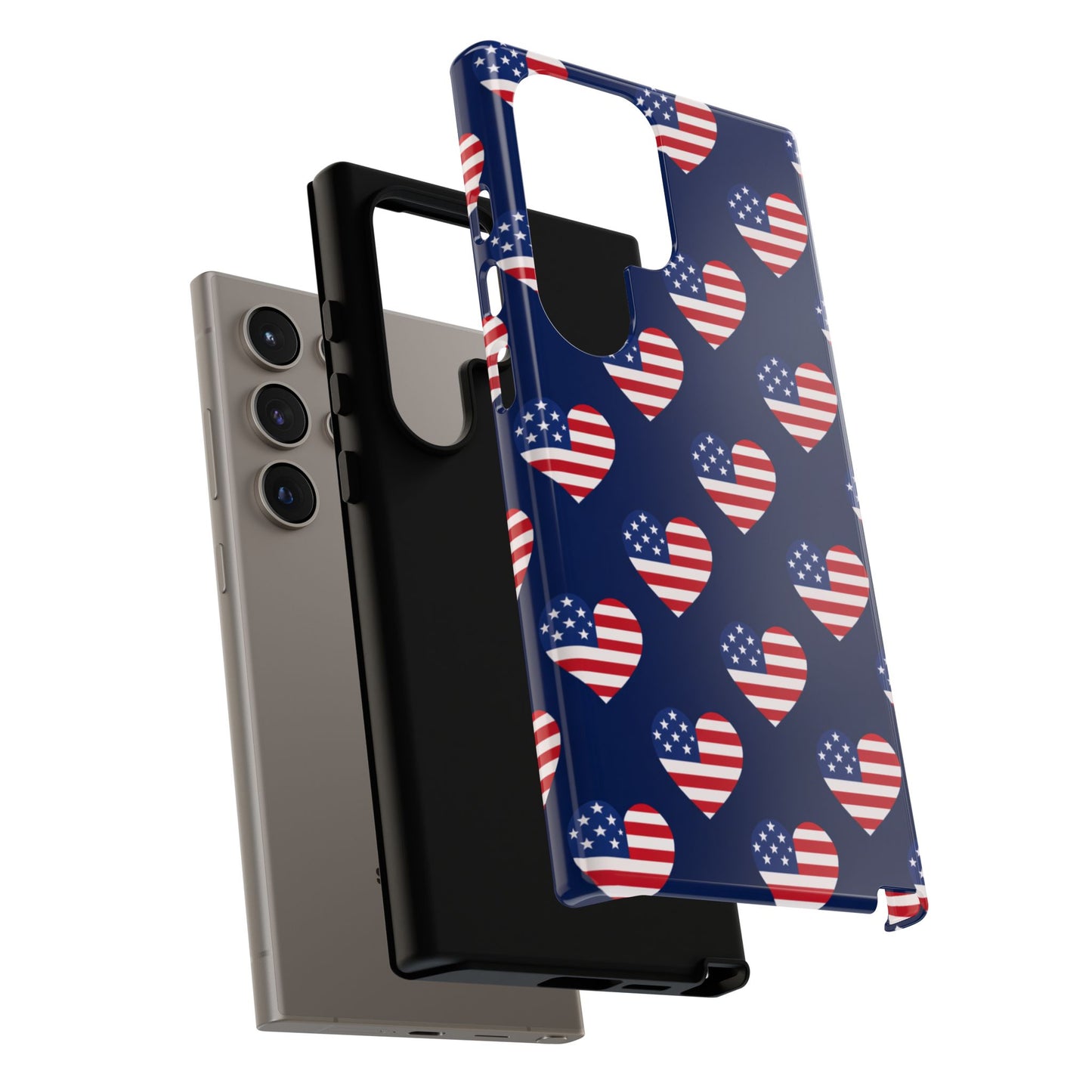 Patriotic American Flag Heart Phone Case – Tough Shockproof, USA Stars & Stripes for Iphone, Samsung Galaxy and Pixel