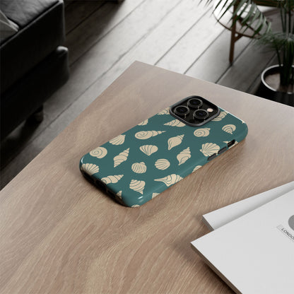 Seashell Pattern Phone Case | Teal Coastal Shells Tough Case for Iphone, Samsung Galaxy and Pixel