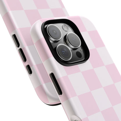 Light Pink Checkerboard Phone Case | Pastel Aesthetic Checkered iPhone & Samsung Tough Case