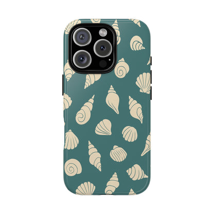 Seashell Pattern Phone Case | Teal Coastal Shells Tough Case for Iphone, Samsung Galaxy and Pixel