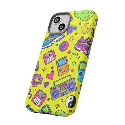 90s Retro Neon Phone Case – Y2K Nostalgia Colorful Icons Tough Protective Case