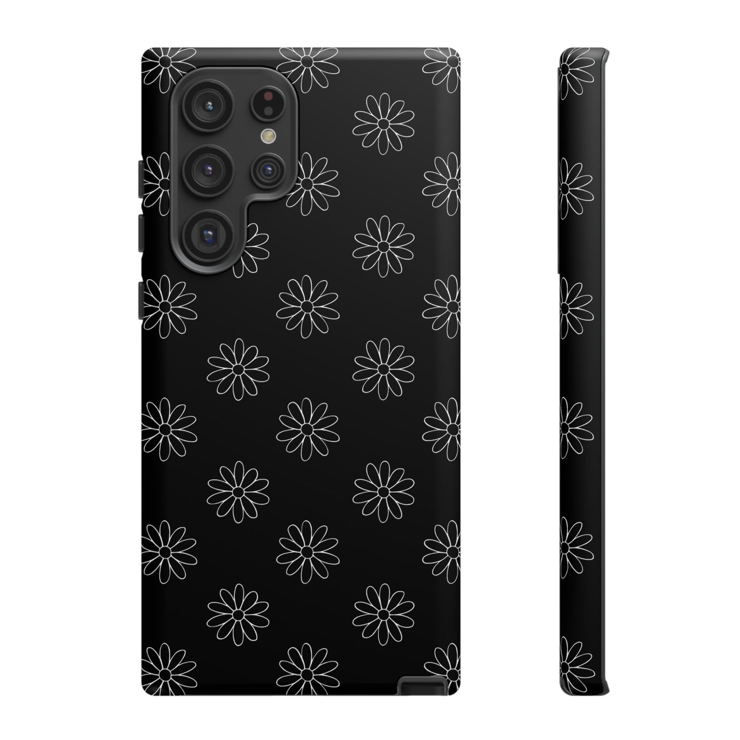 Black Daisy Floral Phone Case – Slim Protective Tough Case for Iphone, Samsung Galaxy and Pixel