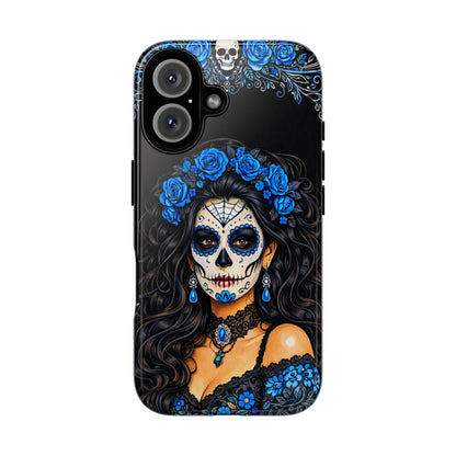 Blue Sugar Skull Woman Phone Case – Day of the Dead Aesthetic Tough Cover