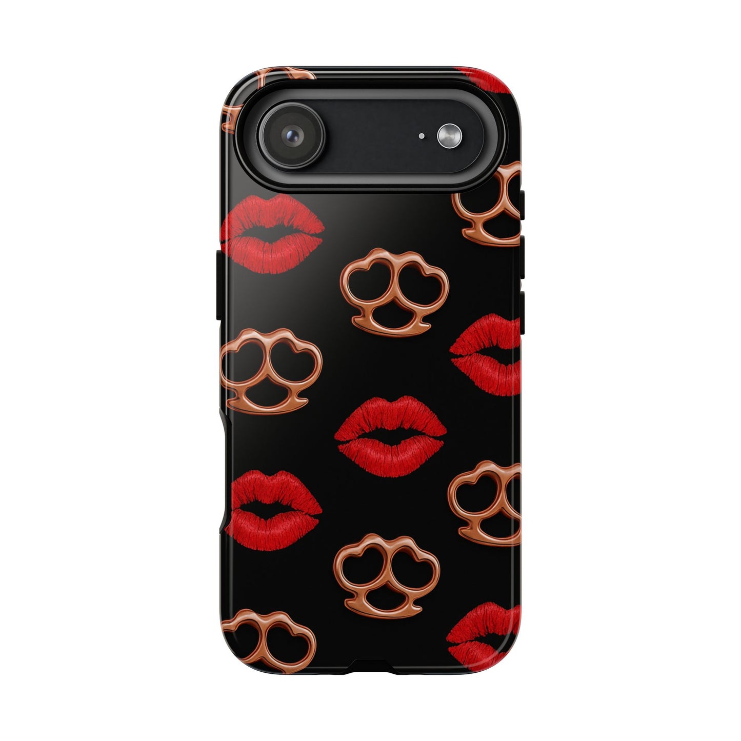 Red Lipstick & Knuckle Duster Phone Case | Bold Kiss Print Tough Protective Cover for Iphone, Samsung Galaxy and Pixel