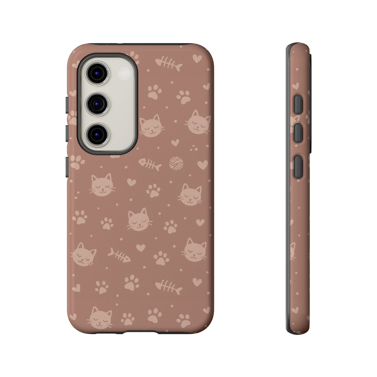 Cute Cat Pattern Phone Case | Paw Prints, Fishbone & Yarn Design Tough Case