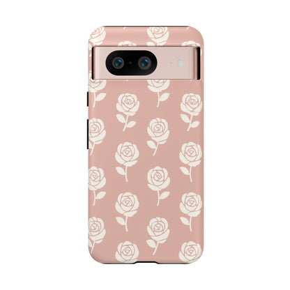 White Rose Pattern Tough Phone Case | Elegant Floral Aesthetic Case for Iphone, Samsung Galaxy and Pixel