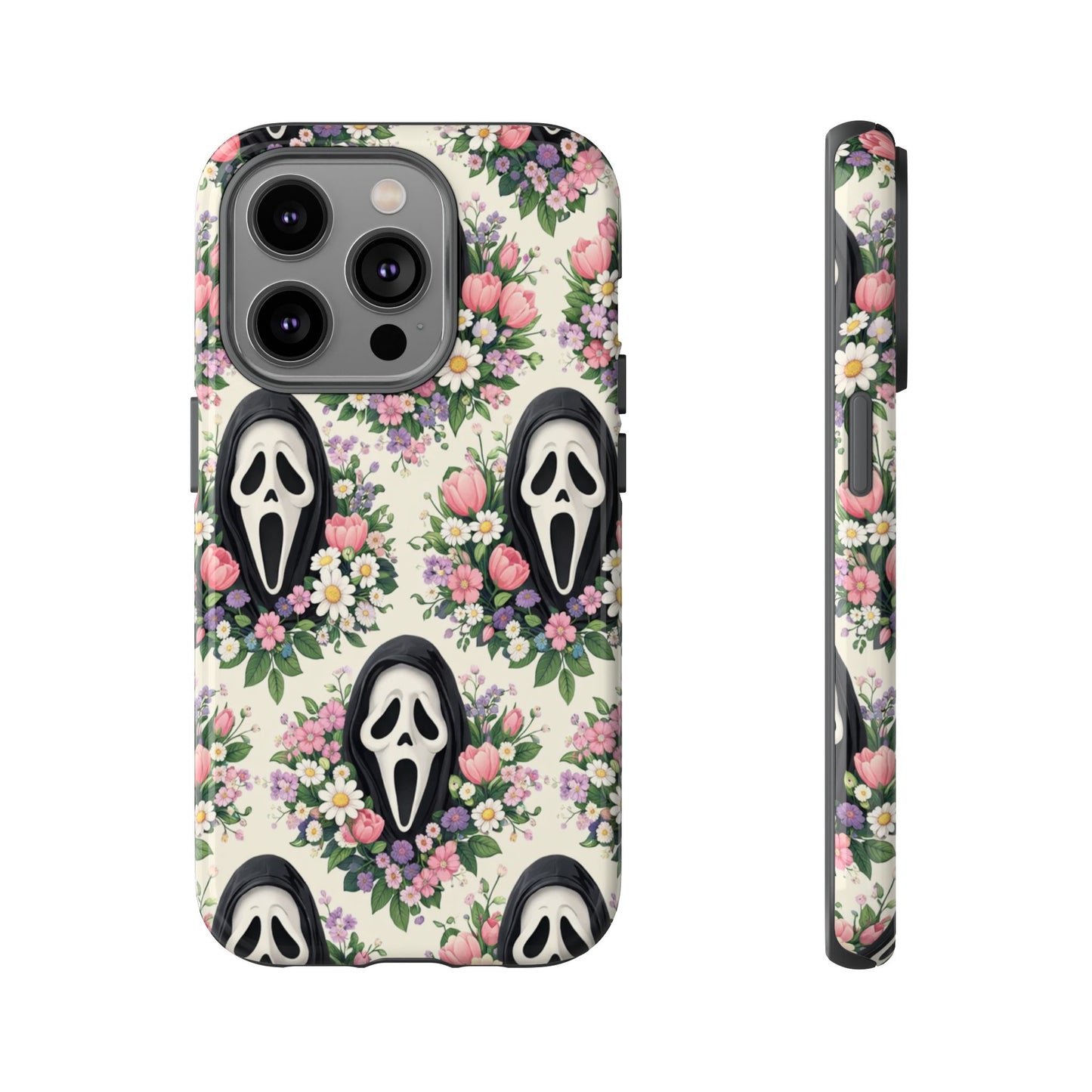 Floral Ghost Face Aesthetic Phone Case – Cute Spooky Tough Cover