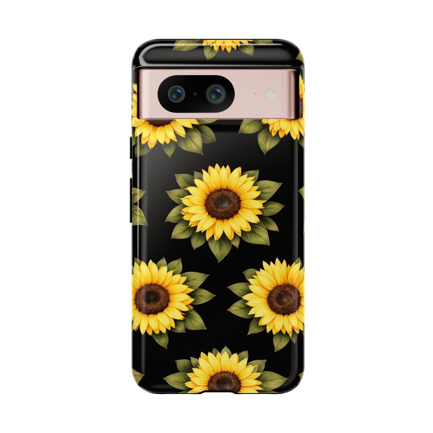 Sunflower Floral Tough Phone Case – Black Background Protective Cover for Iphone, Samsung Galaxy and Pixel