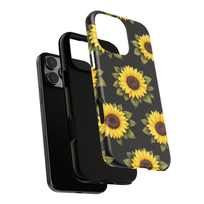 Sunflower Floral Tough Phone Case – Black Background Protective Cover for Iphone, Samsung Galaxy and Pixel