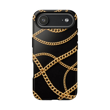 Luxury Gold Chain Phone Case – Black Designer Style Tough Protective Cover for Iphone, Samsung Galaxy and Pixel