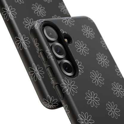 Black Daisy Floral Phone Case – Slim Protective Tough Case for Iphone, Samsung Galaxy and Pixel