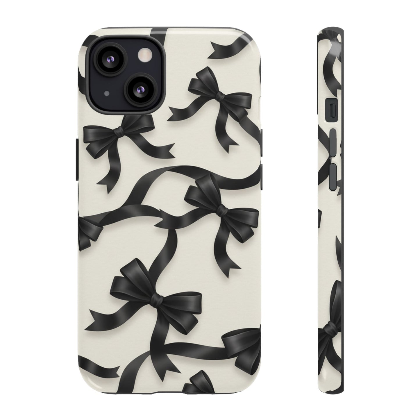 Black Ribbon Bow Phone Case, Minimal Bow Pattern Tough Protective Case
