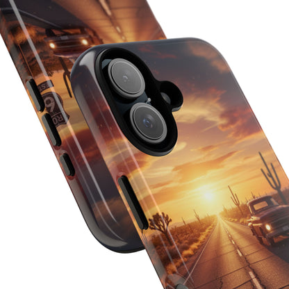 Route 66 Sunset Desert Highway Phone Case – Road Trip Travel Aesthetic Tough Case