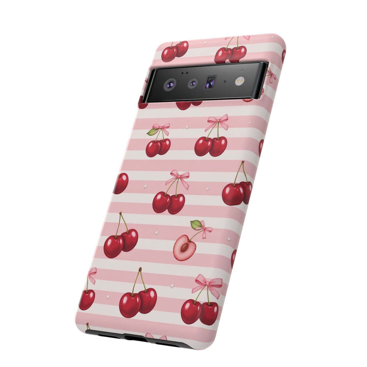 Coquette Cherry Bow Phone Case | Cute Pink Aesthetic Cherry Pattern Tough Case for iPhone & Samsung