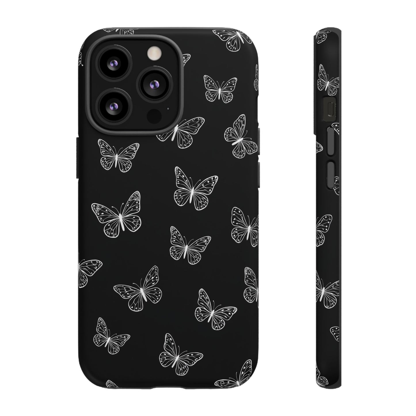White Butterfly Pattern Phone Case – Dark Aesthetic Monochrome Tough Cover