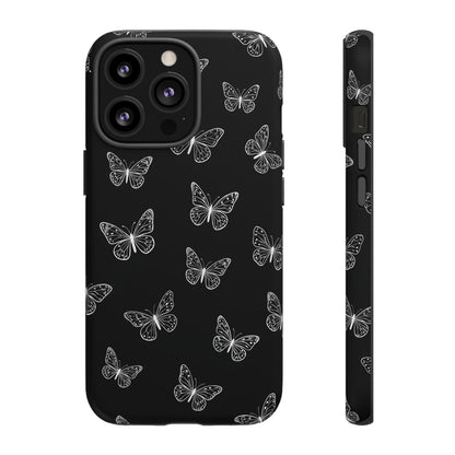 White Butterfly Pattern Phone Case – Dark Aesthetic Monochrome Tough Cover