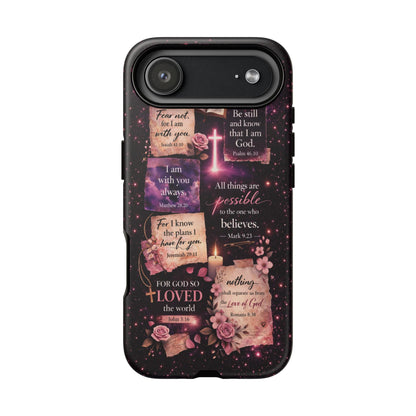 Christian Bible Verse Phone Case Pink Floral Faith Tough Protective Cover Gift