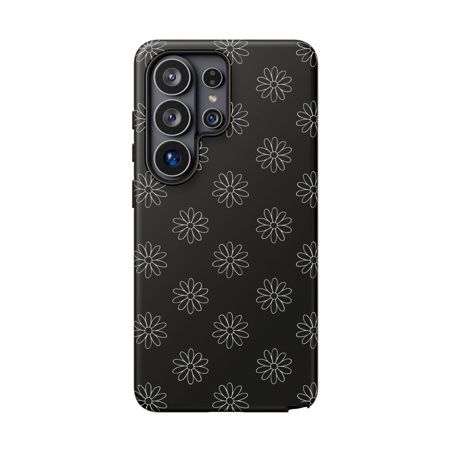 Black Daisy Floral Phone Case – Slim Protective Tough Case for Iphone, Samsung Galaxy and Pixel