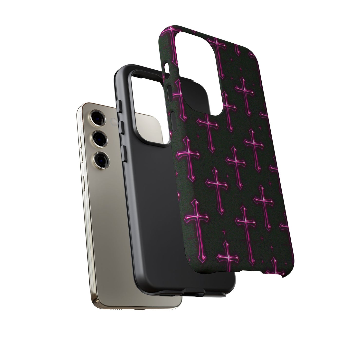 Neon Pink Cross Pattern Phone Case | Tough Protective Case for Iphone, Samsung Galaxy and Pixel