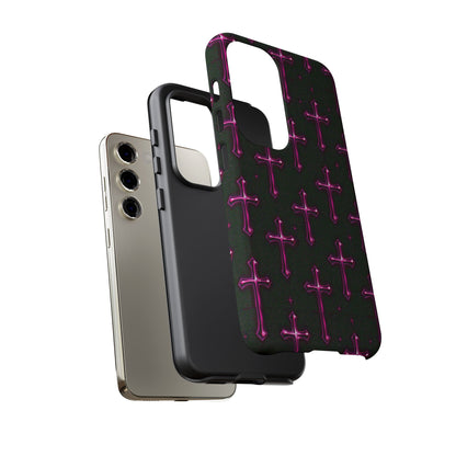 Neon Pink Cross Pattern Phone Case | Tough Protective Case for Iphone, Samsung Galaxy and Pixel