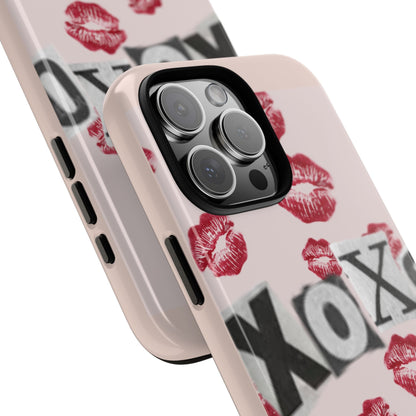 XOXO Kiss Print Phone Case | Coquette Valentine Aesthetic | Cute Pink Lipstick Kiss Tough Case for iPhone & Samsung
