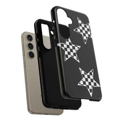 Checkered Star Tough Phone Case – Black Retro Graphic Protective Cover for Iphone, Samsung Galaxy and Pixel
