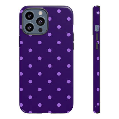 Purple Polka Dot Tough Phone Case – Cute Stylish Durable Protective Cover for Iphone, Samsung Galaxy and Pixel