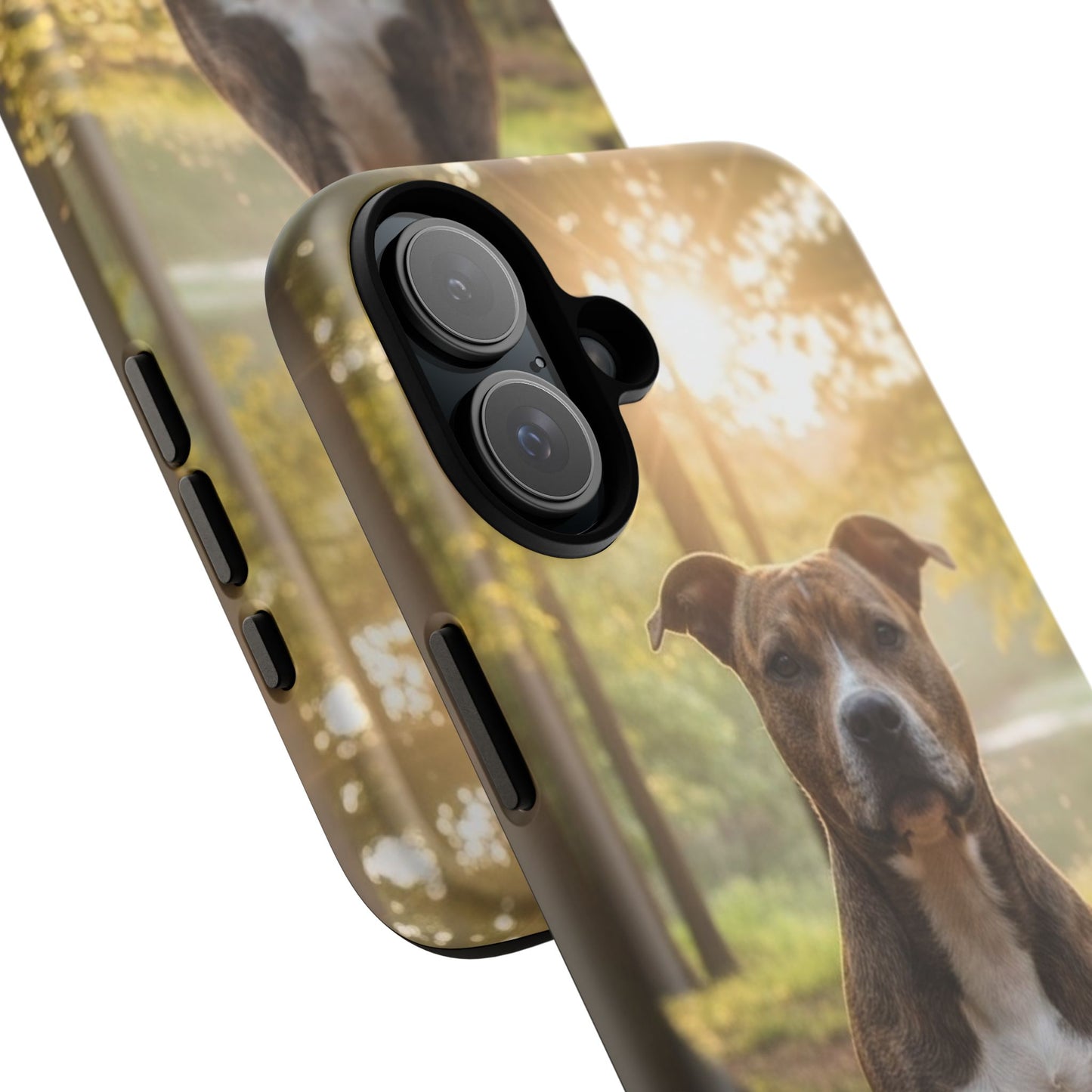 Pitbull Portrait Phone Case | Dog Lover Tough Case, Sunset Forest