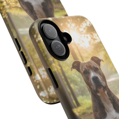 Pitbull Portrait Phone Case | Dog Lover Tough Case, Sunset Forest