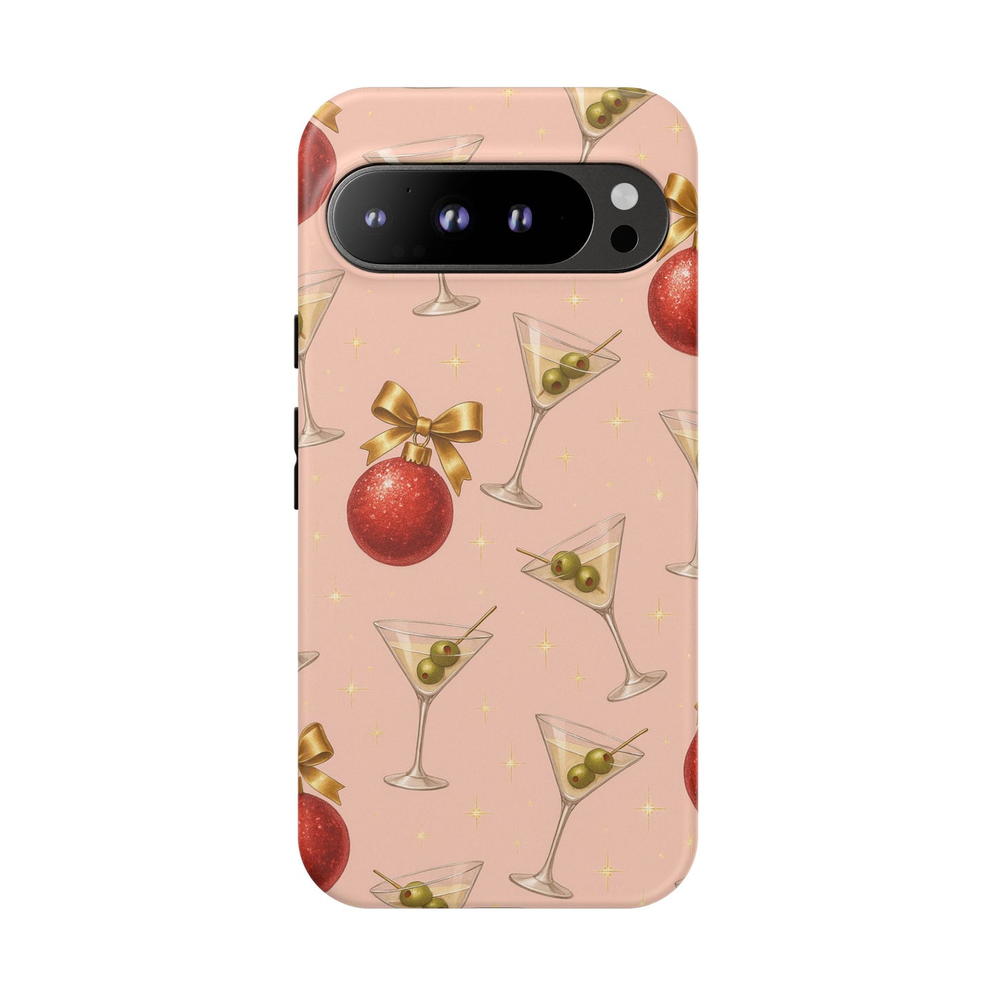 Cocktail Ornament Phone Case – Pink Martini & Cherry Pattern | Glossy or Matte for Iphone, Samsung Galaxy and Pixel