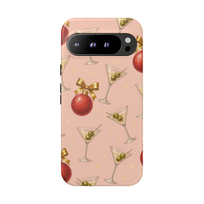 Cocktail Ornament Phone Case – Pink Martini & Cherry Pattern | Glossy or Matte for Iphone, Samsung Galaxy and Pixel