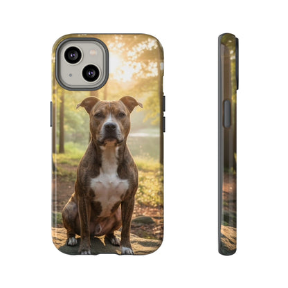 Pitbull Portrait Phone Case | Dog Lover Tough Case, Sunset Forest