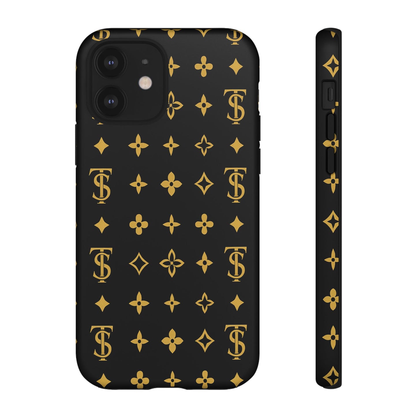 Gold Monogram Pattern Tough Phone Case | Black & Gold Luxury Design for Iphone, Samsung Galaxy and Pixel