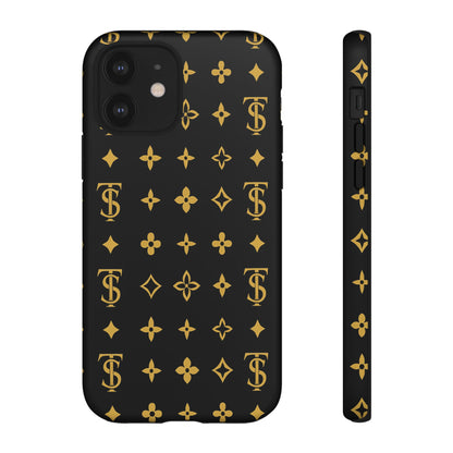 Gold Monogram Pattern Tough Phone Case | Black & Gold Luxury Design for Iphone, Samsung Galaxy and Pixel