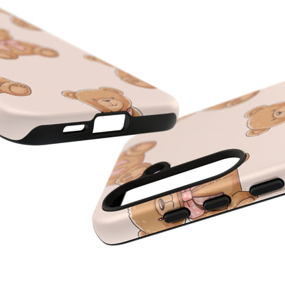 Teddy Bear Phone Case | Cute Coquette Aesthetic Pink Bear Pattern Case | Kawaii Soft Girl iPhone & Samsung Tough Protective Case