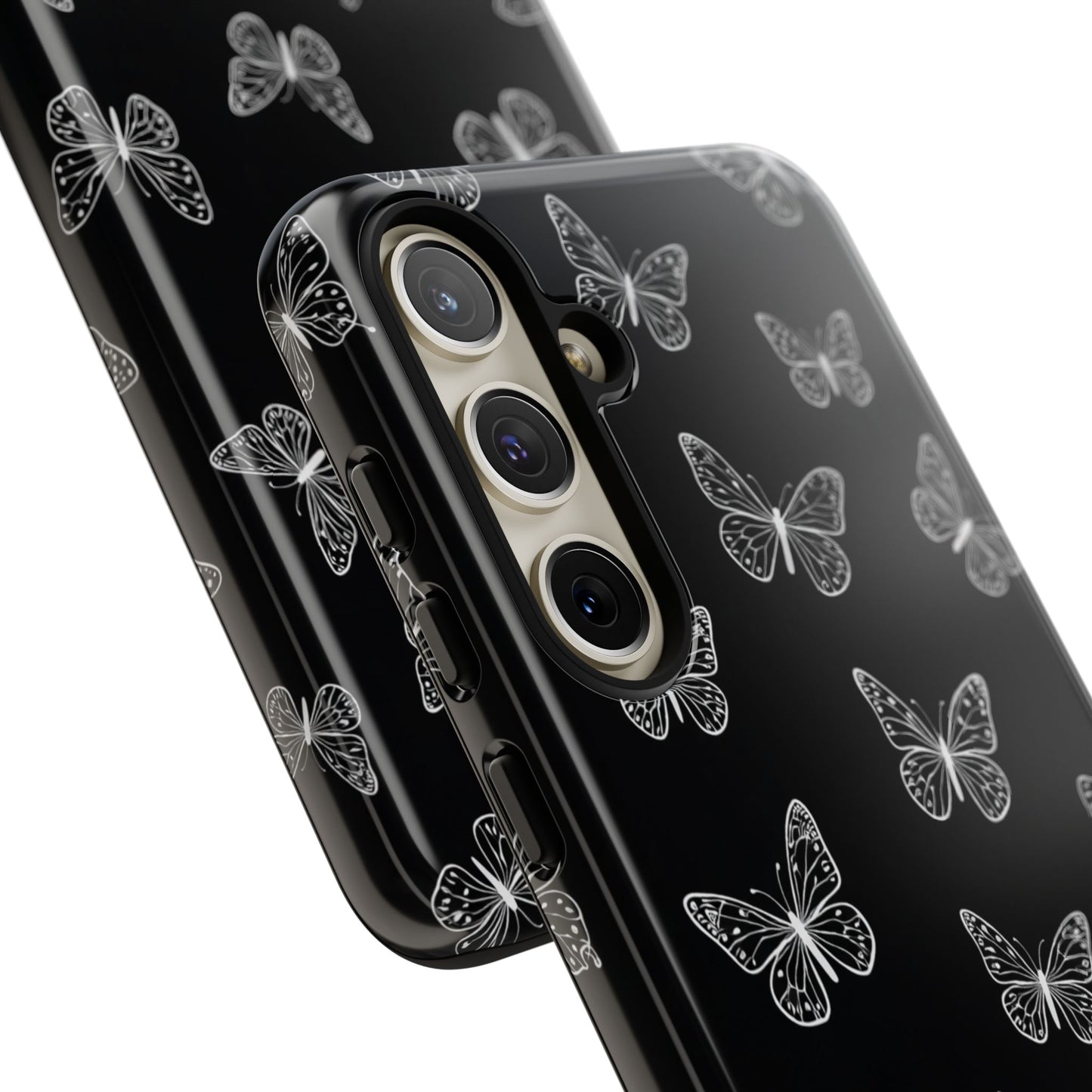 White Butterfly Pattern Phone Case – Dark Aesthetic Monochrome Tough Cover