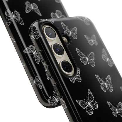 White Butterfly Pattern Phone Case – Dark Aesthetic Monochrome Tough Cover