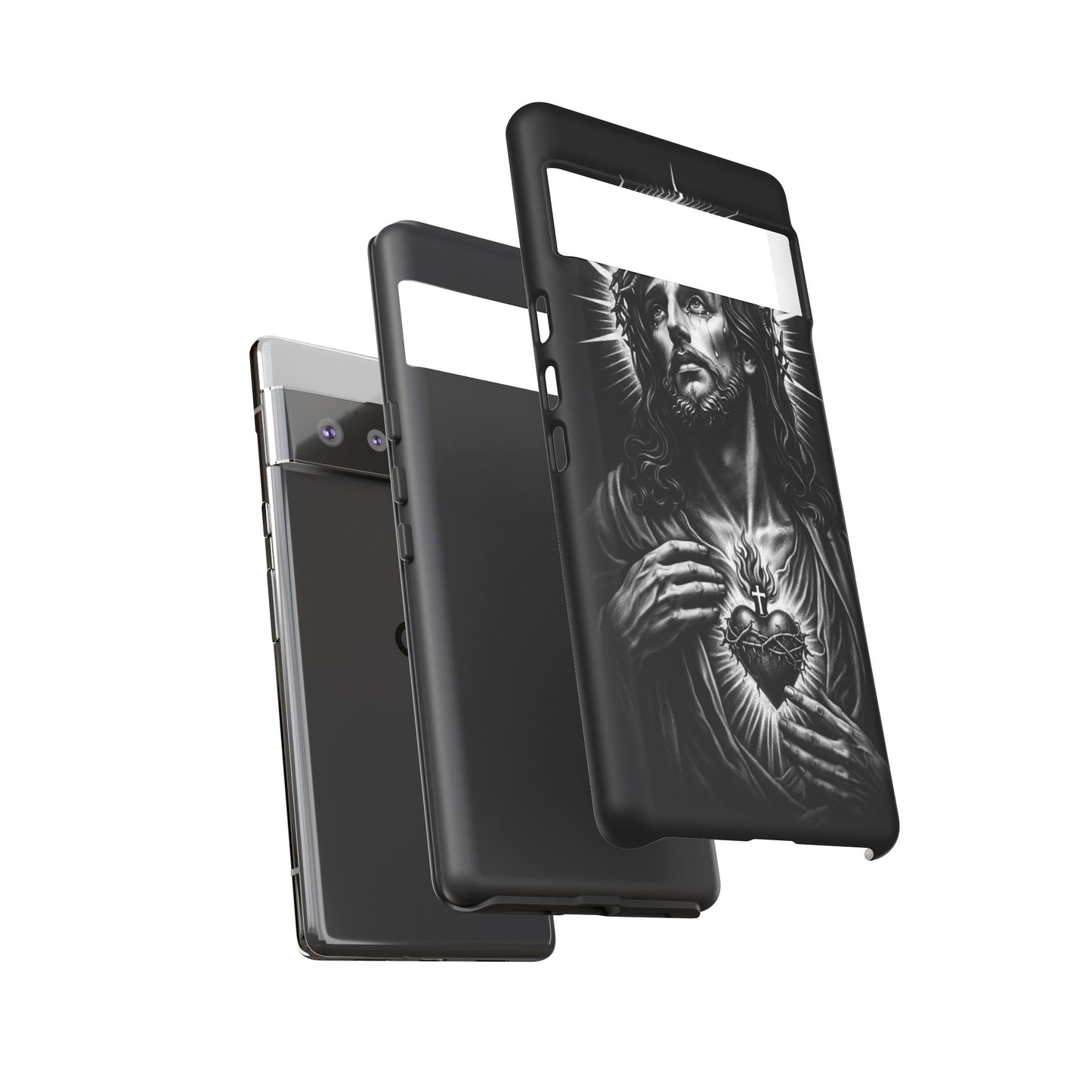 Jesus Sacred Heart Phone Case Black White Christian Faith Aesthetic