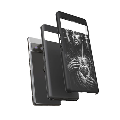 Jesus Sacred Heart Phone Case Black White Christian Faith Aesthetic
