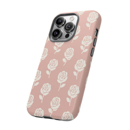 White Rose Pattern Tough Phone Case | Elegant Floral Aesthetic Case for Iphone, Samsung Galaxy and Pixel
