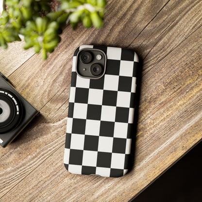 Black & White Checkerboard Phone Case – Classic Aesthetic Tough Protective Case