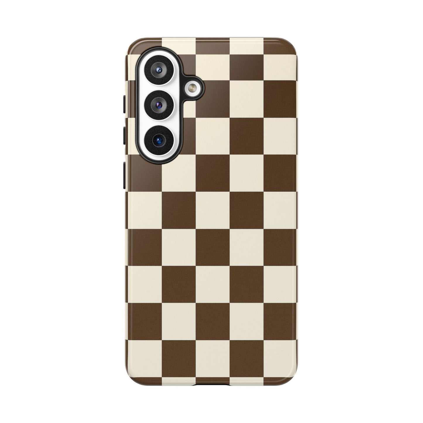 Mocha Checkerboard Phone Case | Neutral Aesthetic Checkered iPhone & Samsung Tough Case