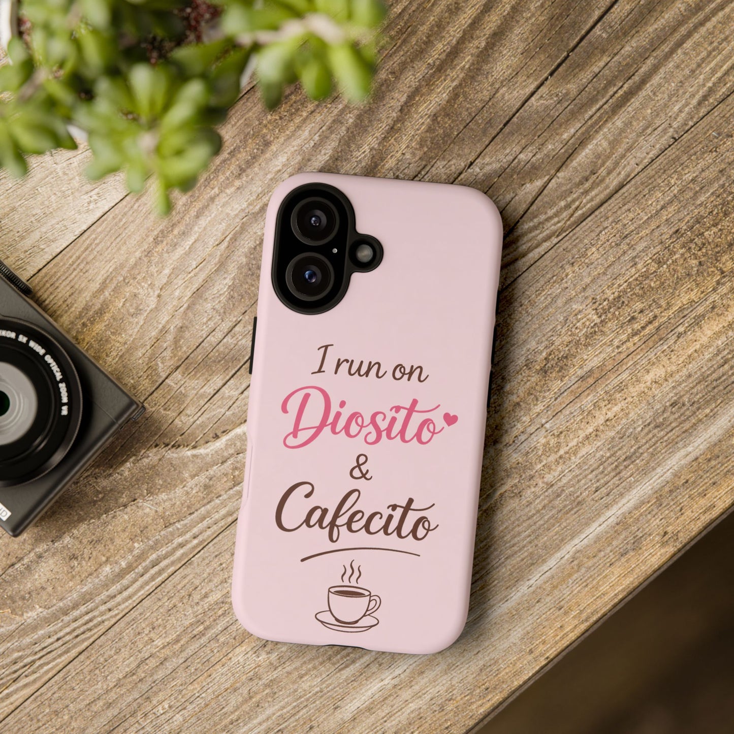 I Run on Diosito y Cafecito Phone Case, Pink Aesthetic Latina Faith Coffee Case, Girly Protective iPhone Samsung Cover