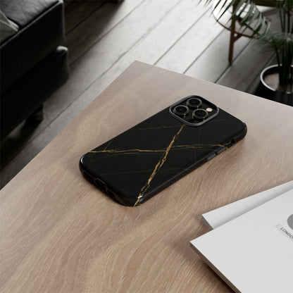 Black Marble Phone Case with Gold Veins | Minimal Luxury Tough Case