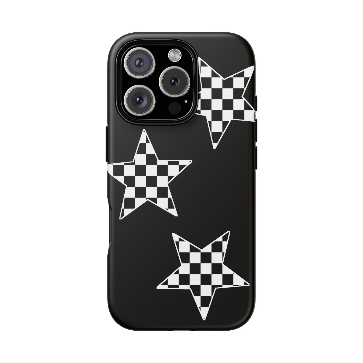 Checkered Star Tough Phone Case – Black Retro Graphic Protective Cover for Iphone, Samsung Galaxy and Pixel
