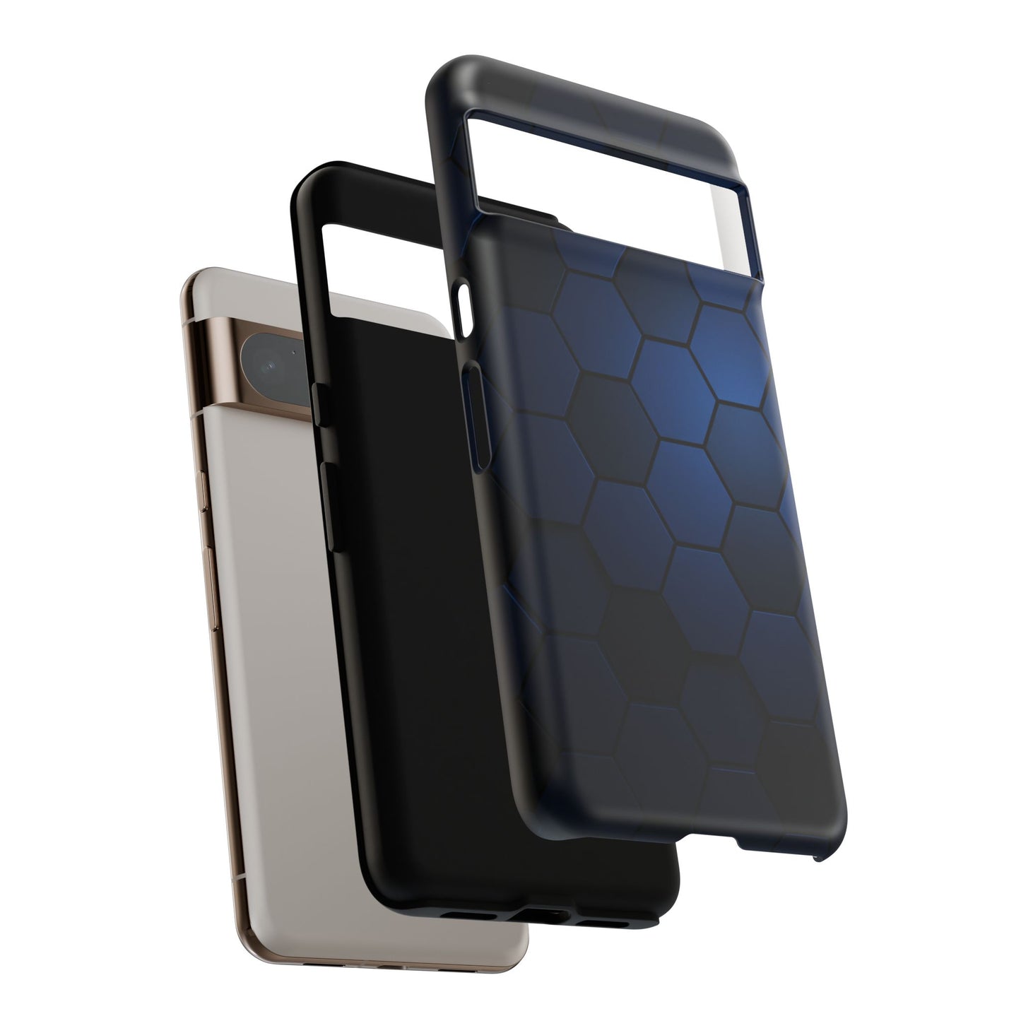 Blue Hexagon Gradient Phone Case | Honeycomb Geometric Tech Aesthetic | Minimalist Tough Case for iPhone & Samsung