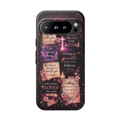 Christian Bible Verse Phone Case Pink Floral Faith Tough Protective Cover Gift