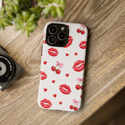 Red Lips & Cherry Phone Case – Y2K Retro Aesthetic Tough Cover